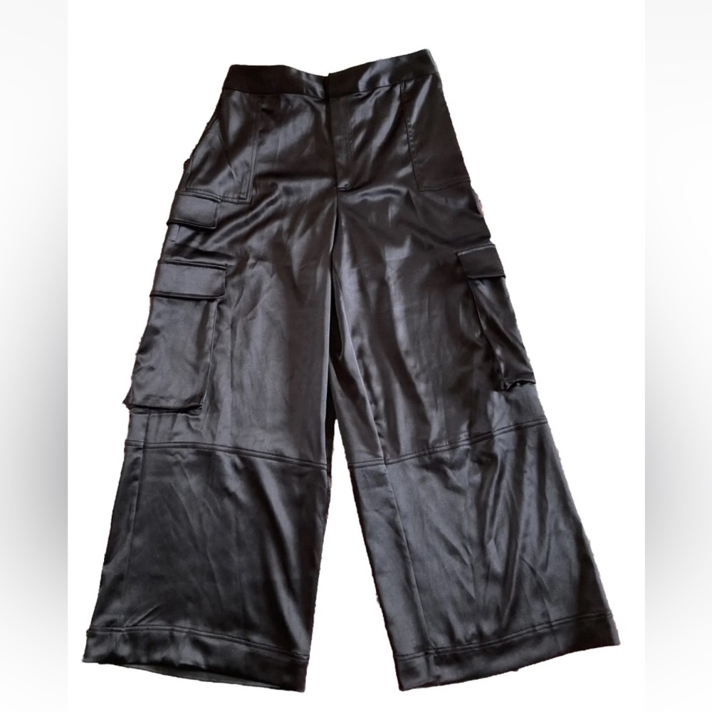 House of Harlow 1960 satin wide leg high waisted black cargo pants size large